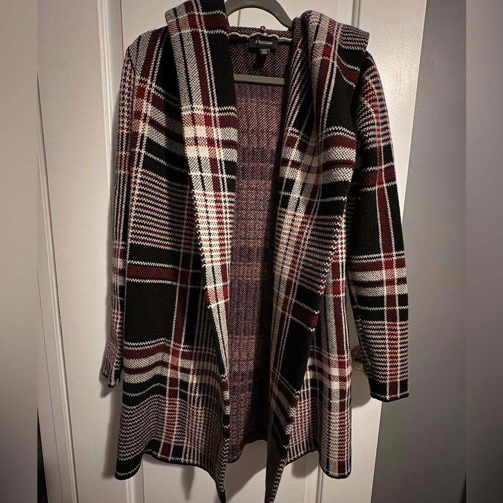 Plaid Le Chateau Hooded Sweater Coat size xs